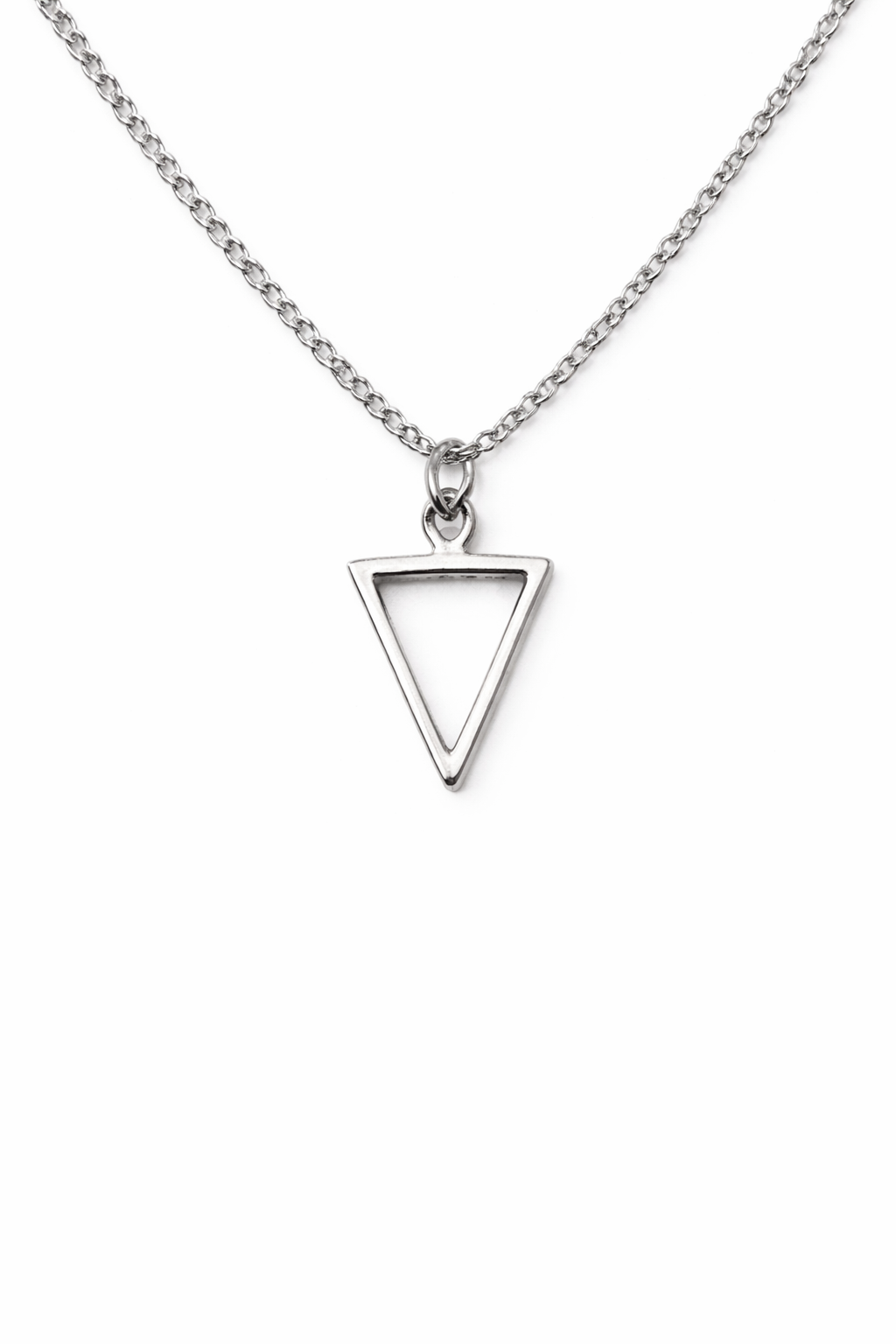 Triangle necklace for men, silver plated pendant and stainless steel chain, custom length, gift for men