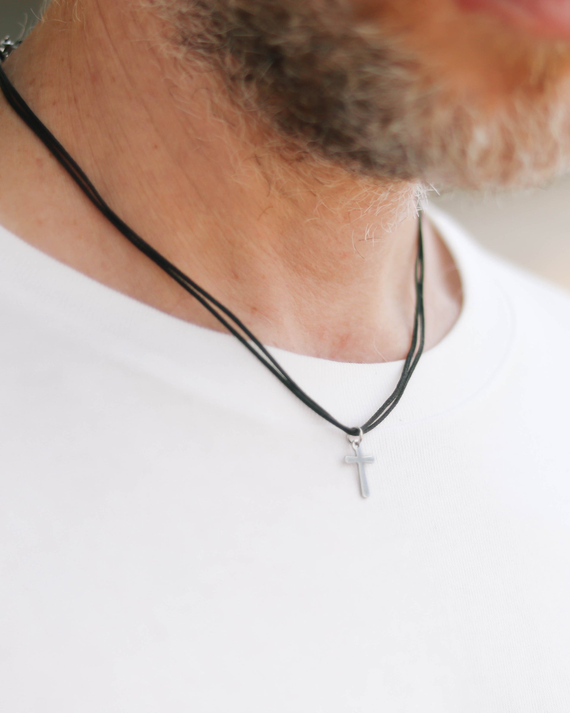 silver cross necklace for men black string