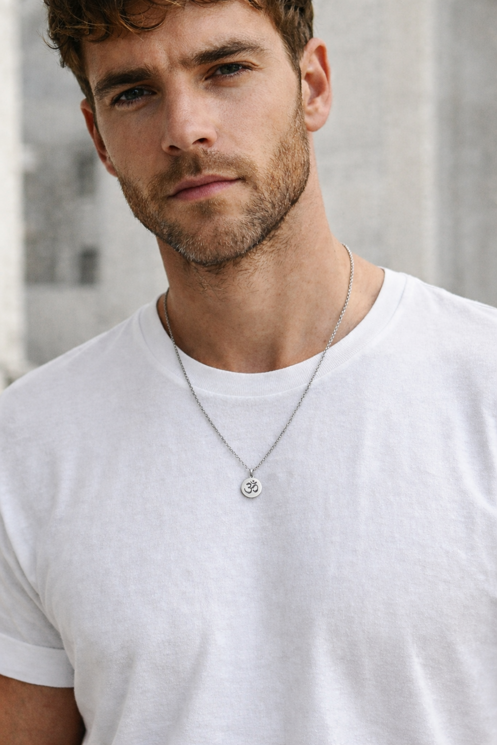 Silver Om necklace for men, stainless steel chain necklace, waterproof