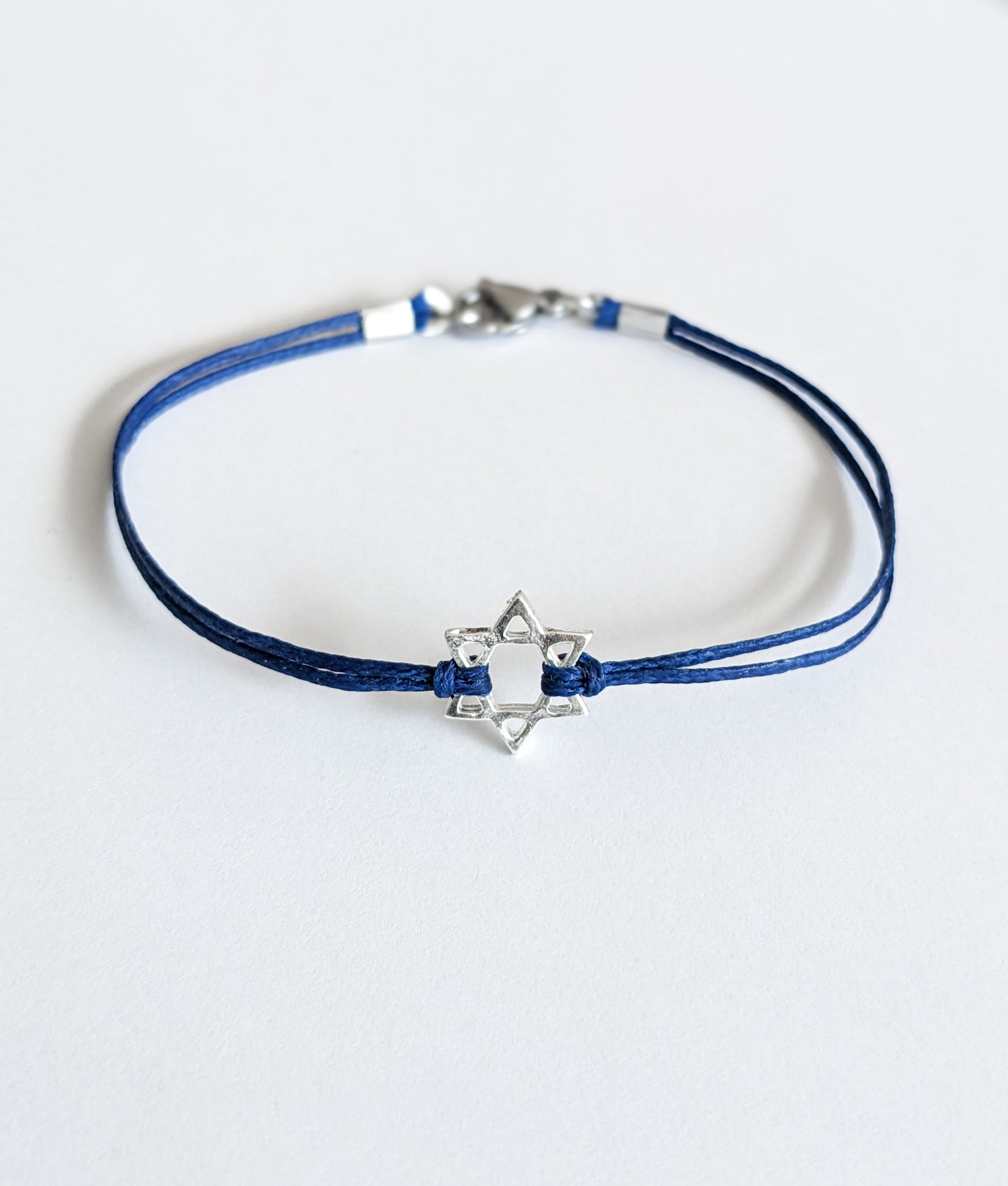 silver star of david bracelet blue shiny