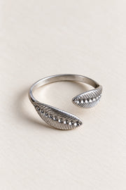Men's Leaf Ring, Stainless Steel Open Band, Silver Tone Botanical Jewelry for Men, Nature Statement Ring, Gift for Him, Daily Style, Wrapped