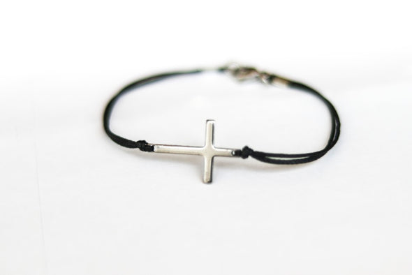 Cross bracelet for men, birthday gift, men's bracelet with a silver cross pendant, black string, gift for him, christian catholic jewelry