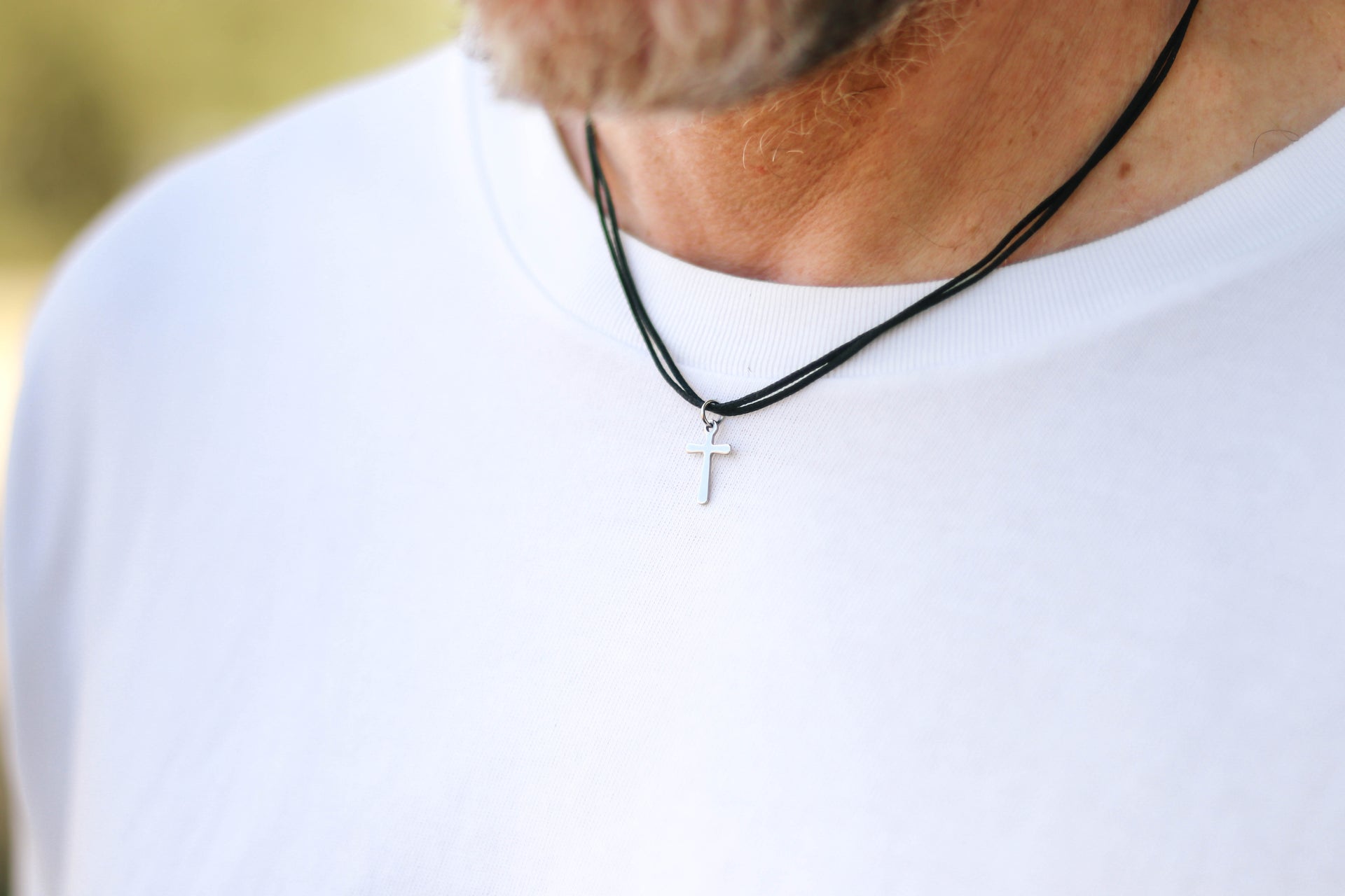 silver cross necklace for men black string