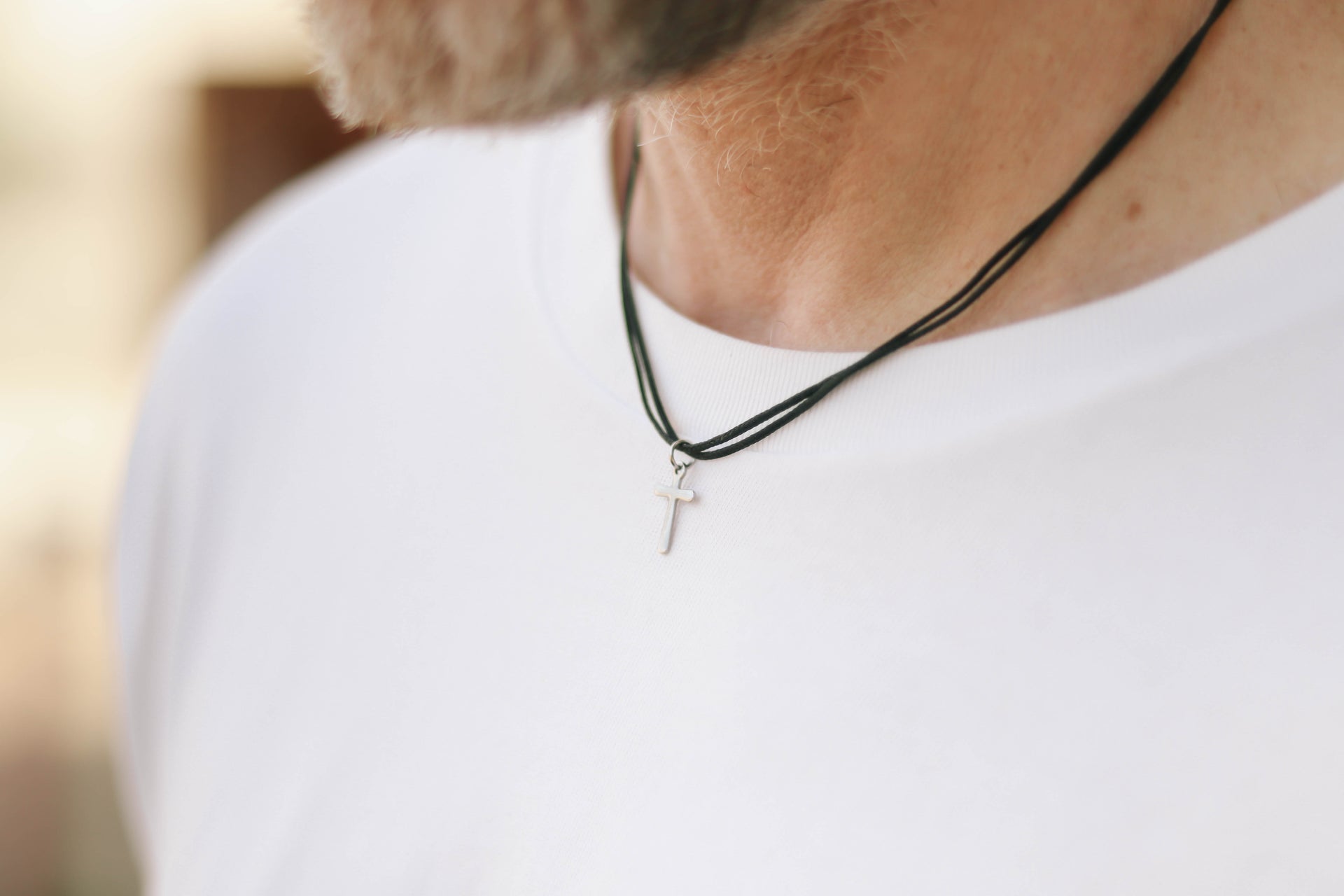 silver cross necklace for men black string