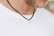 silver cross necklace for men black string