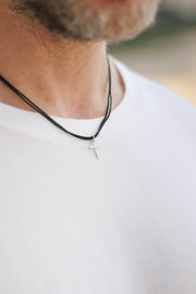 silver cross necklace for men black string