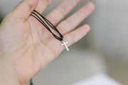 silver cross necklace for men black string
