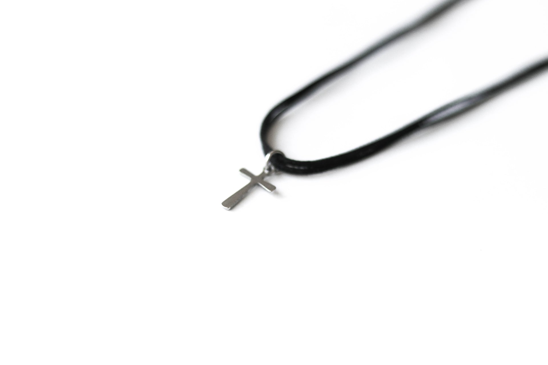 silver cross necklace for men black string