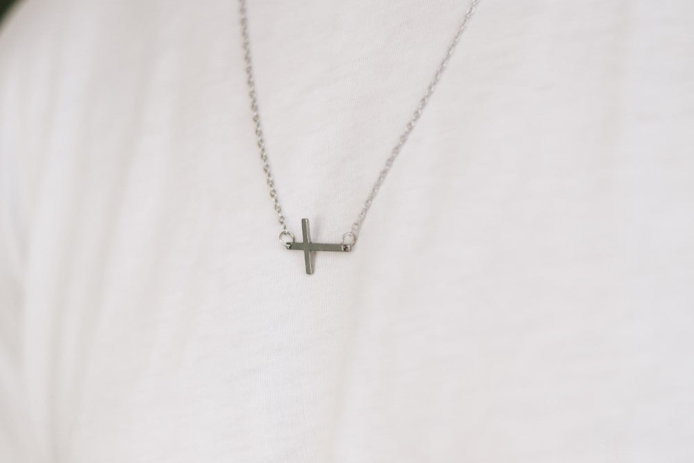 Sideways cross necklace for men