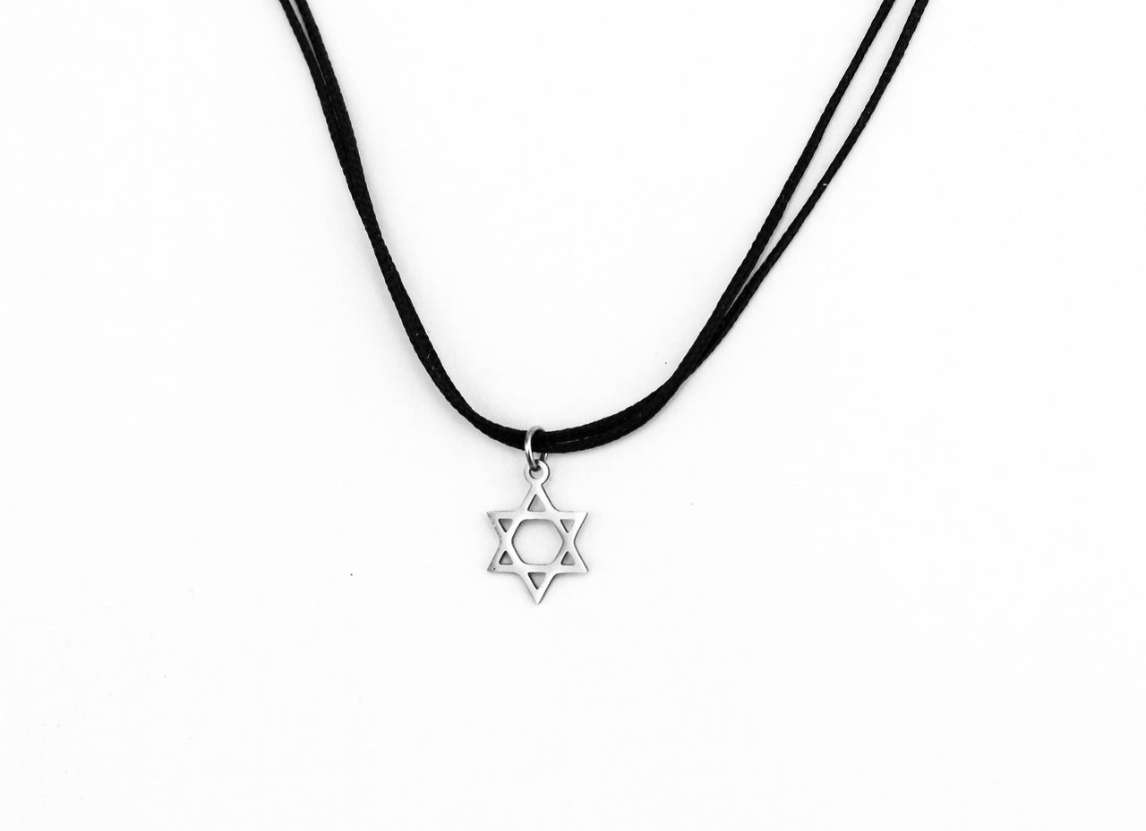 Star of David necklace for men black string silver pendant handmade by Shani & Adi jewelry