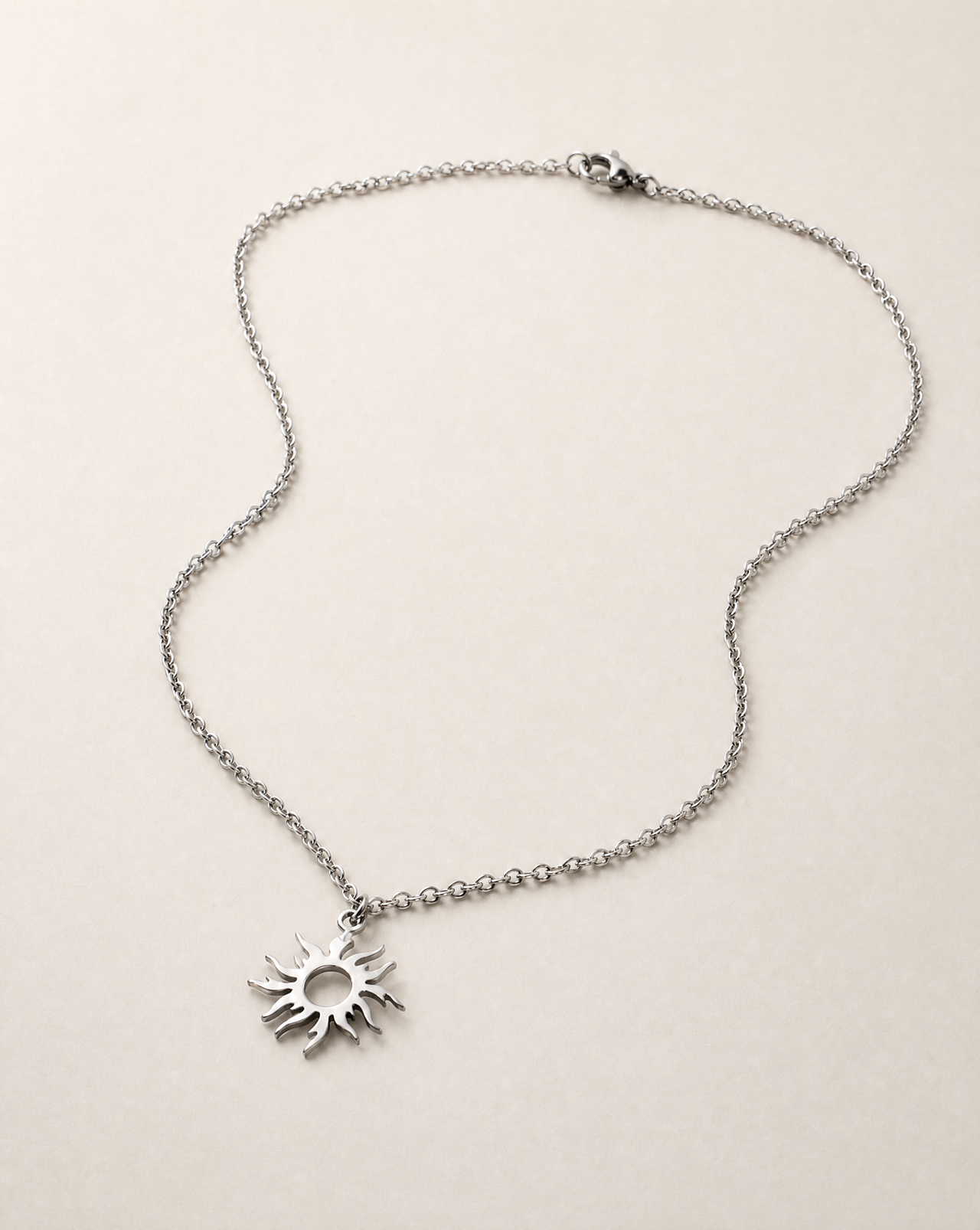Silver sun necklace for women, stainless steel chain necklace, valentines day gift, waterproof jewelry