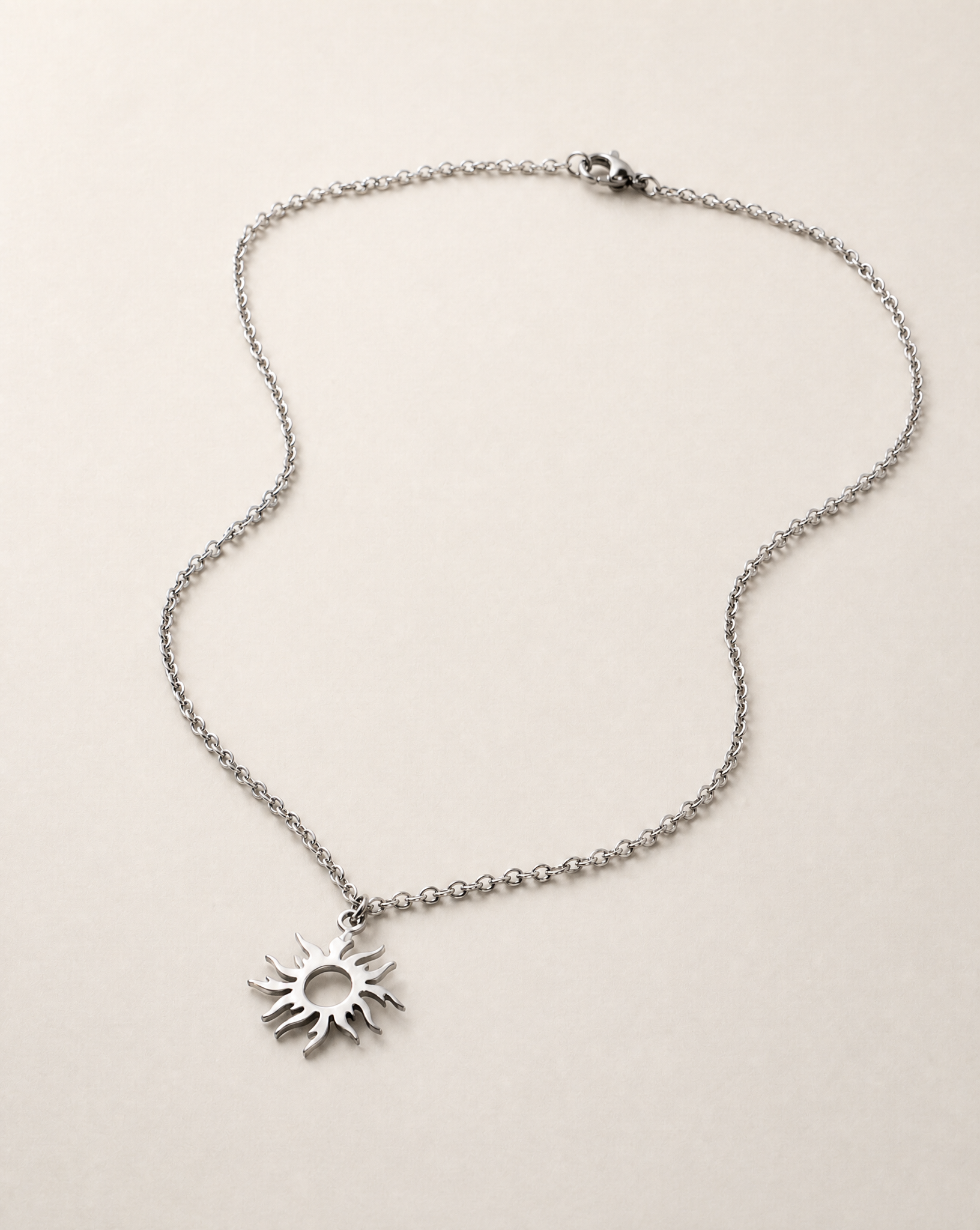 Silver sun necklace for women, stainless steel chain necklace, valentines day gift, waterproof jewelry