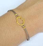 Brown cord bracelet with gold hamsa charm - shani-adi-jewerly