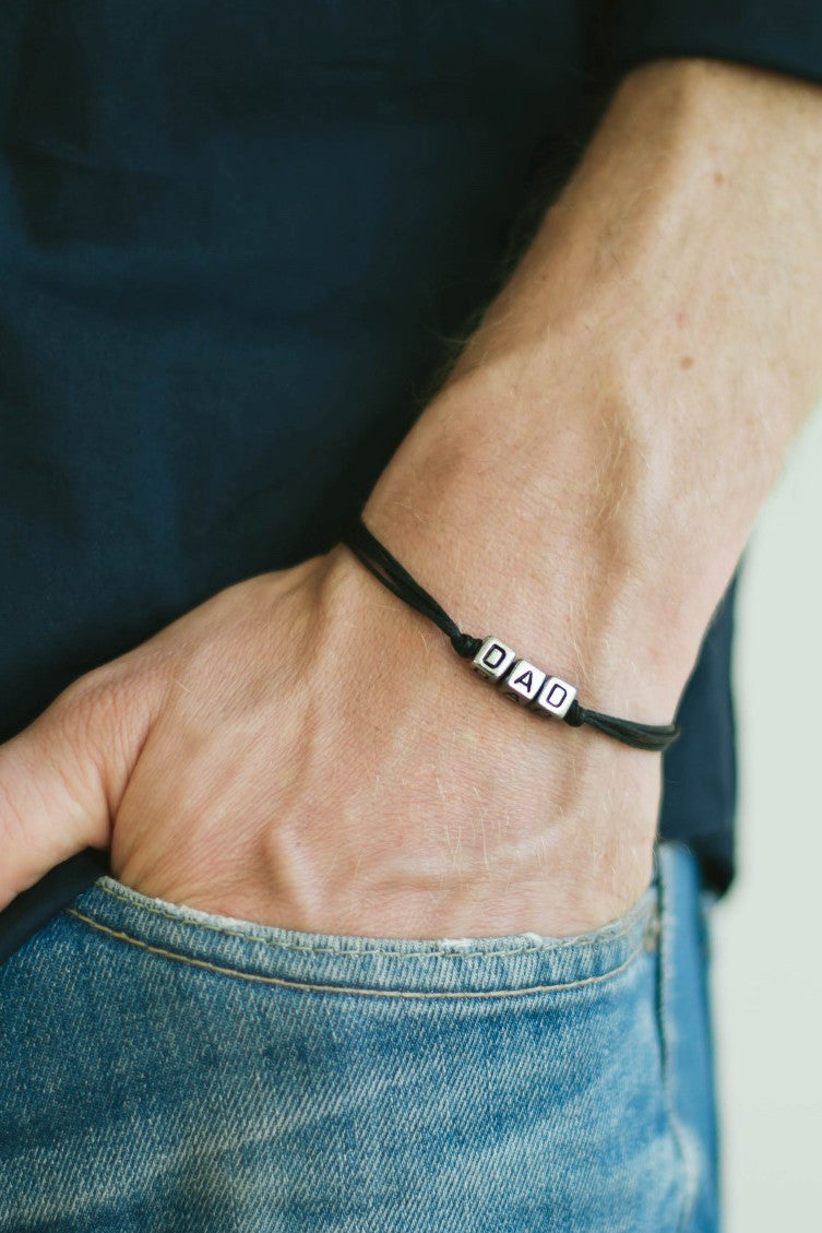 Dad bracelet black cord personalized fathers day gift for him