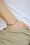 Silver Dumbbell bracelet for men, gray cord, weights charms, workout jewelry for him - shani-adi-jewerly