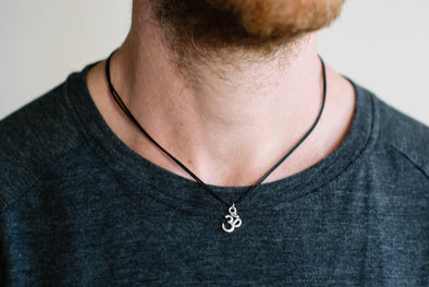 Silver Om necklace for men, black cord, Christmas gift for him - shani-adi-jewerly