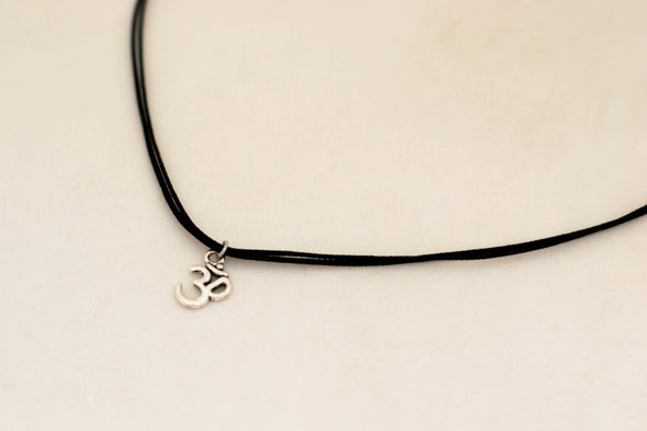 Silver Om necklace for men, black cord, Christmas gift for him - shani-adi-jewerly