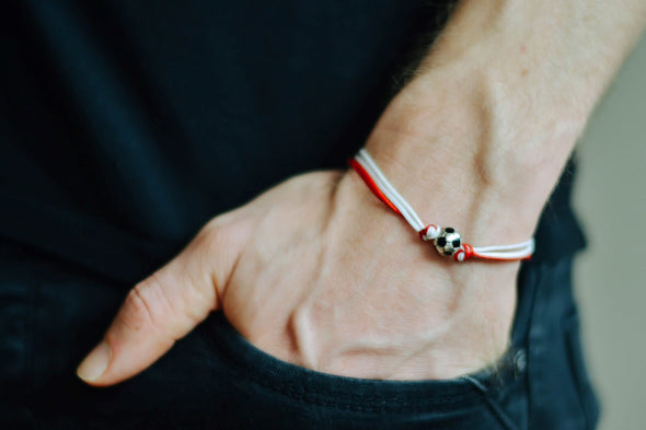 Red and white soccer bracelet for men - shani-adi-jewerly