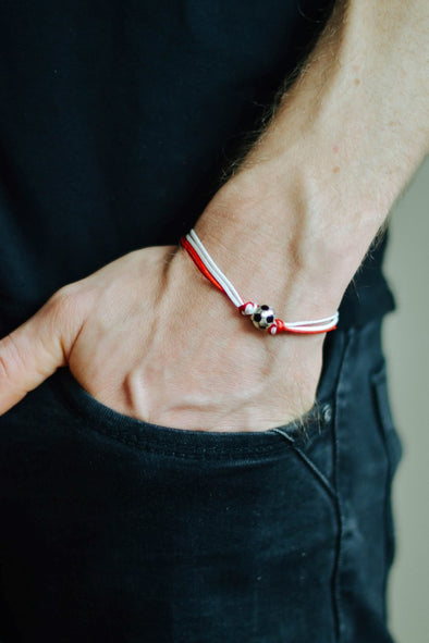 Red and white soccer bracelet for men - shani-adi-jewerly