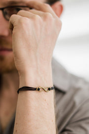 Bronze Infinity bracelet for men, black cord -  for him - shani-adi-jewerly