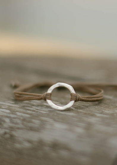 Silver Karma bracelet brown cord adjustable - shani-adi-jewerly