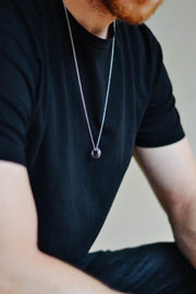 Stainless steel chain necklace for men, circle pendant - shani-adi-jewerly
