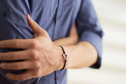 Silver triangle bracelet for men, mens bracelet with a black cord - shani-adi-jewerly