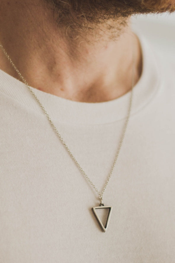 Silver triangle necklace for men, stainless steel chain necklace - shani-adi-jewerly