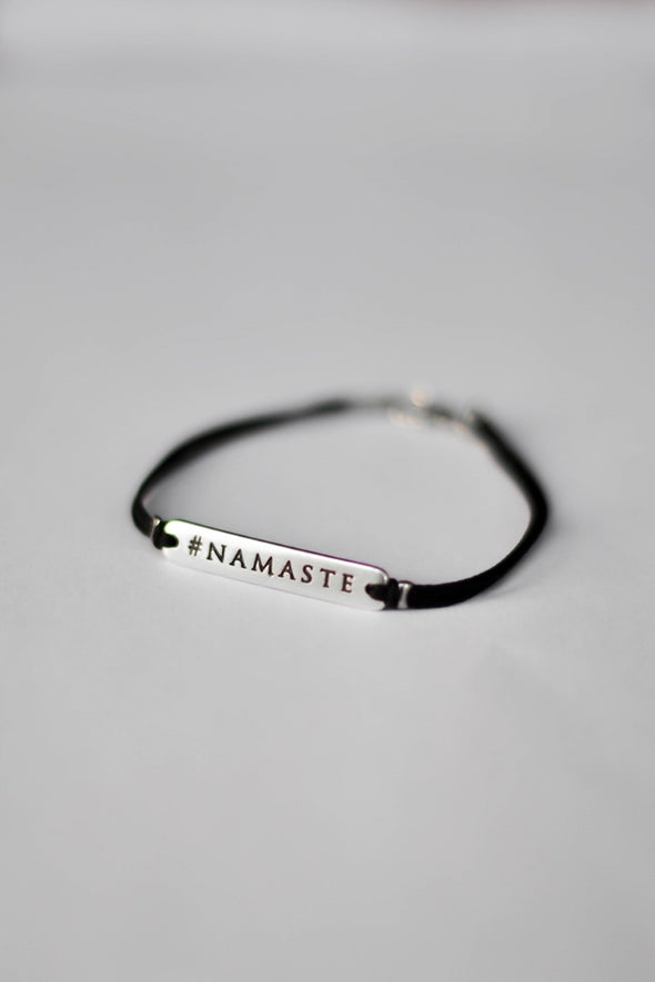 Silver Namaste charm bracelet for men, black cord, gift for him - shani-adi-jewerly