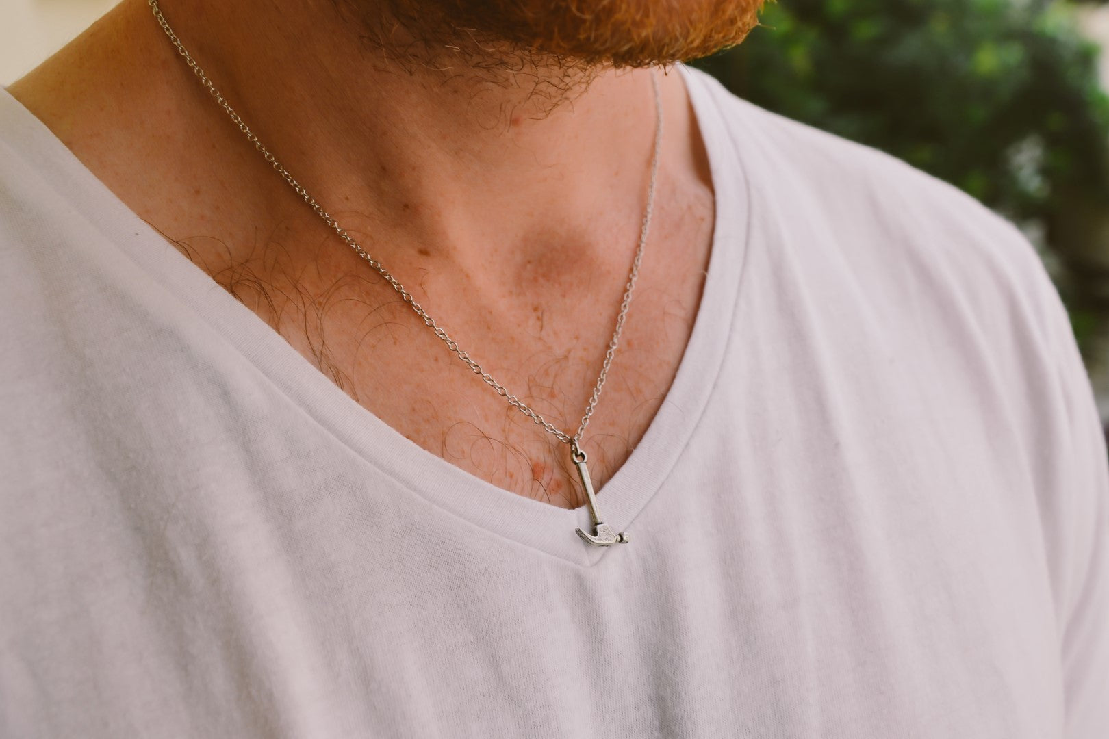 Silver hammer stainless steel chain necklace for men - shani-adi-jewerly
