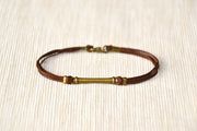 Brown cord bracelet for men with long bronze bar - shani-adi-jewerly