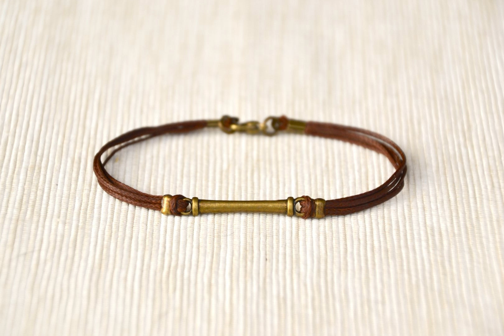 Brown cord bracelet for men with long bronze bar - shani-adi-jewerly