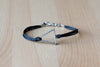Silver triangle bracelet for men, mens bracelet with a black cord - shani-adi-jewerly