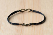 Bronze Infinity bracelet for men, black cord -  for him - shani-adi-jewerly