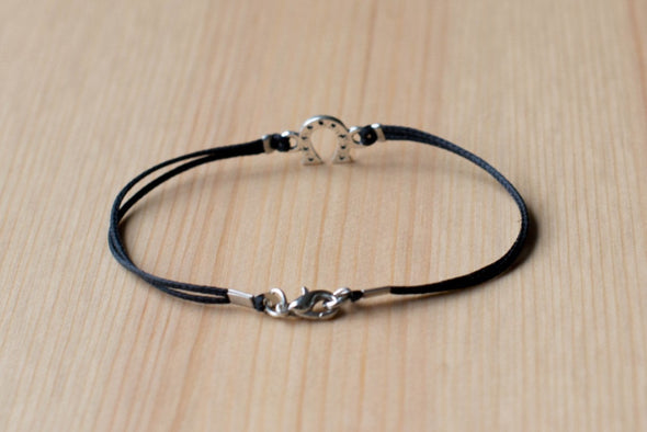 Silver Horseshoe bracelet for men, black cords - shani-adi-jewerly