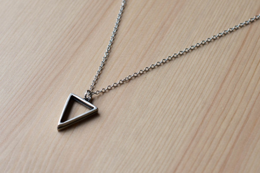 Triangle necklace for men, silver plated pendant and stainless steel c