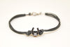 Silver Horseshoe bead bracelet for men, gray cords - shani-adi-jewerly