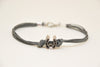Silver Horseshoe bead bracelet for men, gray cords - shani-adi-jewerly
