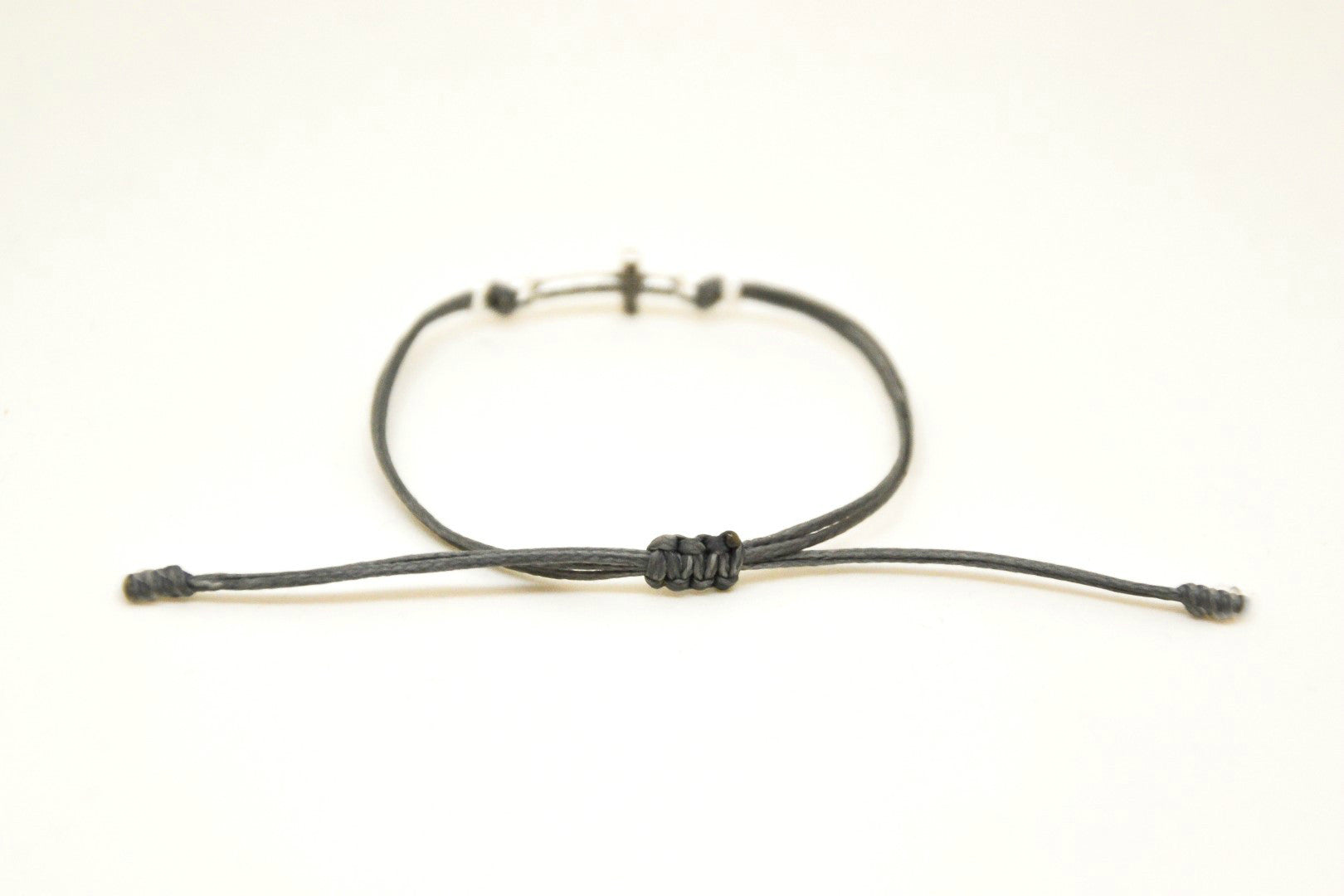 Women bracelet with silver cross charm, Gray cord - shani-adi-jewerly