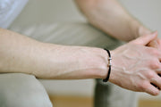 Silver Dumbbell bracelet for men, black cord, weights charms, workout jewelry for him - shani-adi-jewerly