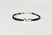 Silver Dumbbell bracelet for men, black cord, weights charms, workout jewelry for him - shani-adi-jewerly