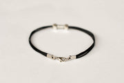 Silver Dumbbell bracelet for men, black cord, weights charms, workout jewelry for him - shani-adi-jewerly