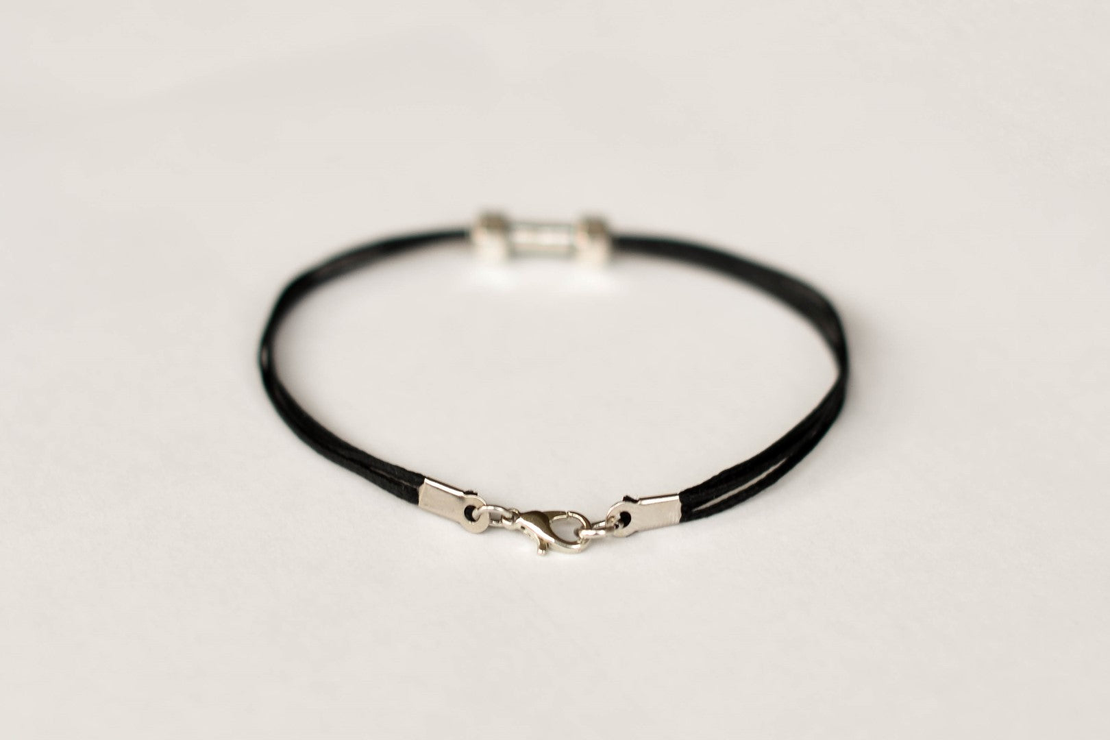 Silver Dumbbell bracelet for men, black cord, weights charms, workout jewelry for him - shani-adi-jewerly