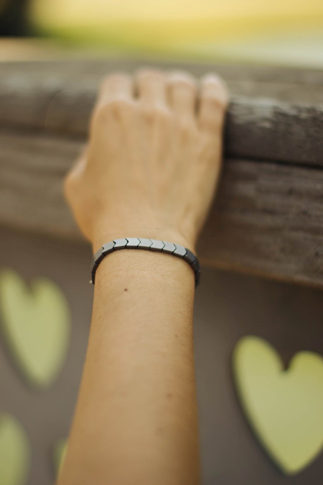 Hematite bracelet, flat gray beaded bracelet, silver tone bracelet, chevron beads - shani-adi-jewerly