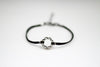 Karma bracelet, silver braided circle charm and black string, yoga jewelry - shani-adi-jewerly