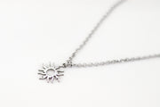Silver sun necklace for women, stainless steel chain necklace, valentines day gift