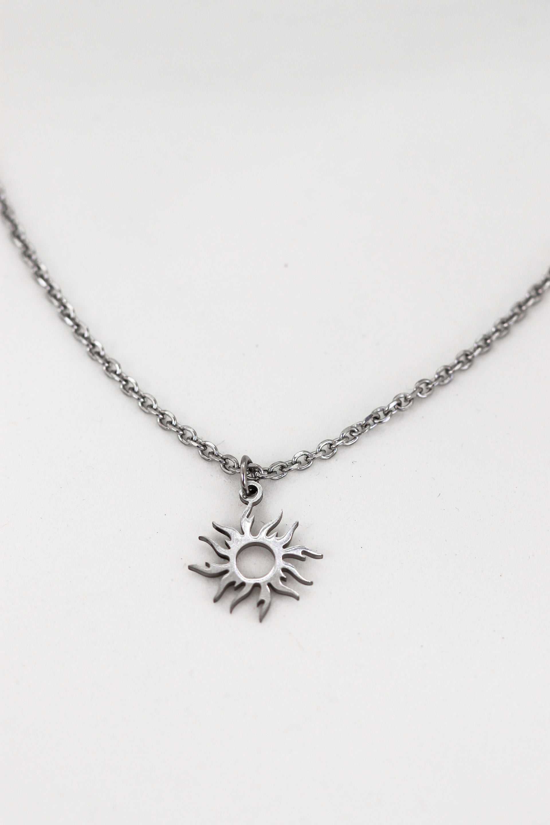 Silver sun necklace for women, stainless steel chain necklace, valentines day gift