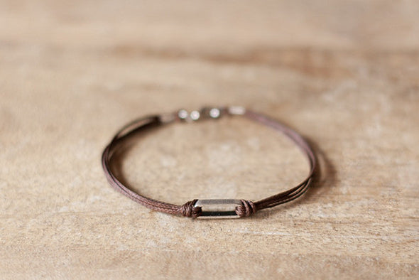 Brown bracelet for men with outline silver square bead - shani-adi-jewerly