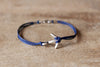Silver anchor mens bracelet, blue strings, gift for men, nautical - shani-adi-jewerly