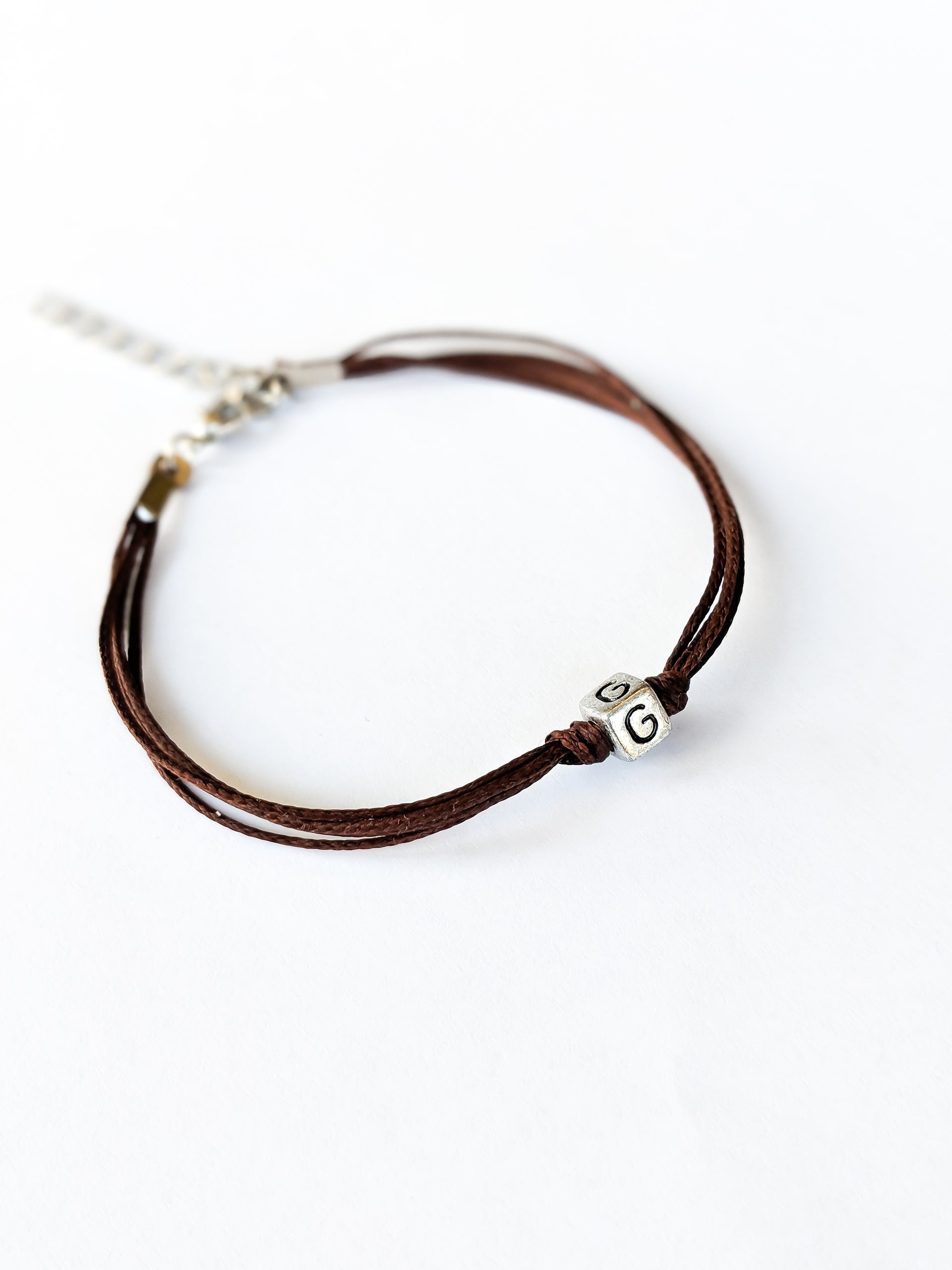 Personalised initial charm bracelet for women, brown cord - shani-adi-jewerly